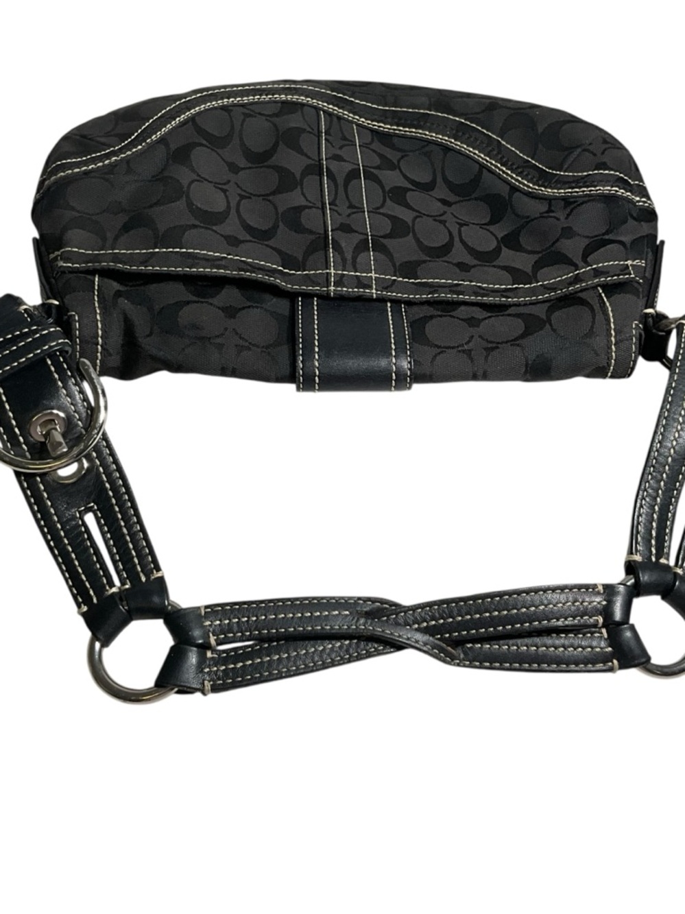 Coach Black Signature Canvas Buckle Hobo Shoulder Bag - Picture 7 of 16